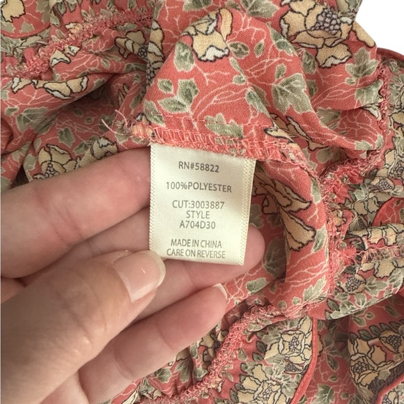 Max Studio Floral Ruffle Sleeve Blouse Pink Boho Bubble Hem Top Size Medium - Picture 7 of 8